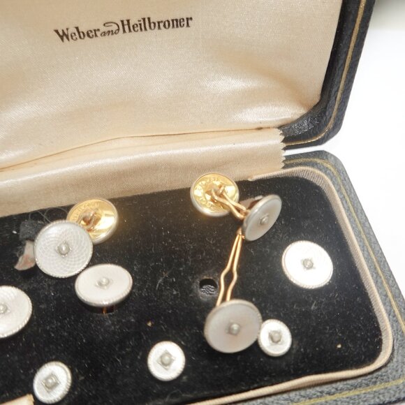 Platinum Clad 14k Gold Filled Pearl Cufflinks Studs Complete set - Picture 3 of 4